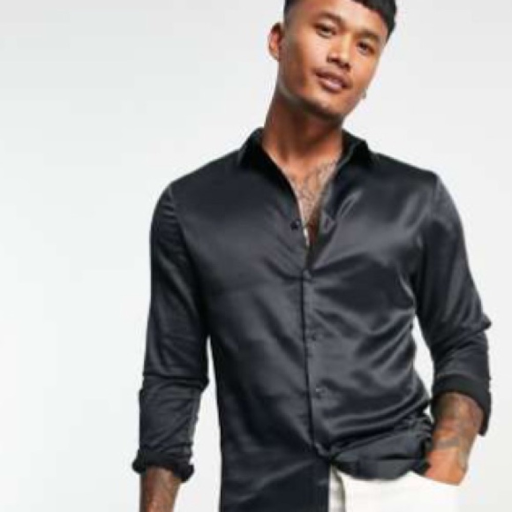 Regular Fit Satin Shirt in Black